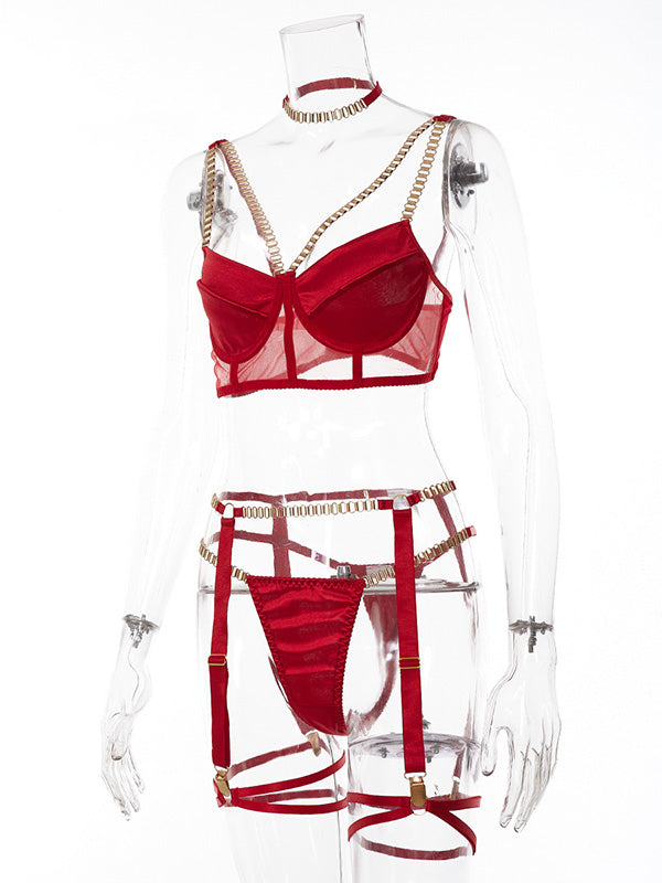 Shecharme Plain Lace Condole Belt Chain Sexy Matching Sets