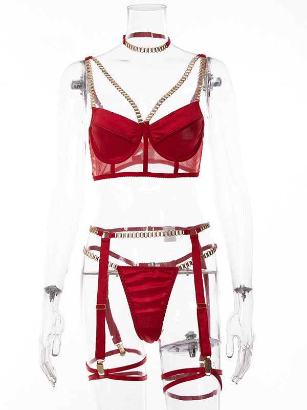 Shecharme Plain Lace Condole Belt Chain Sexy Matching Sets
