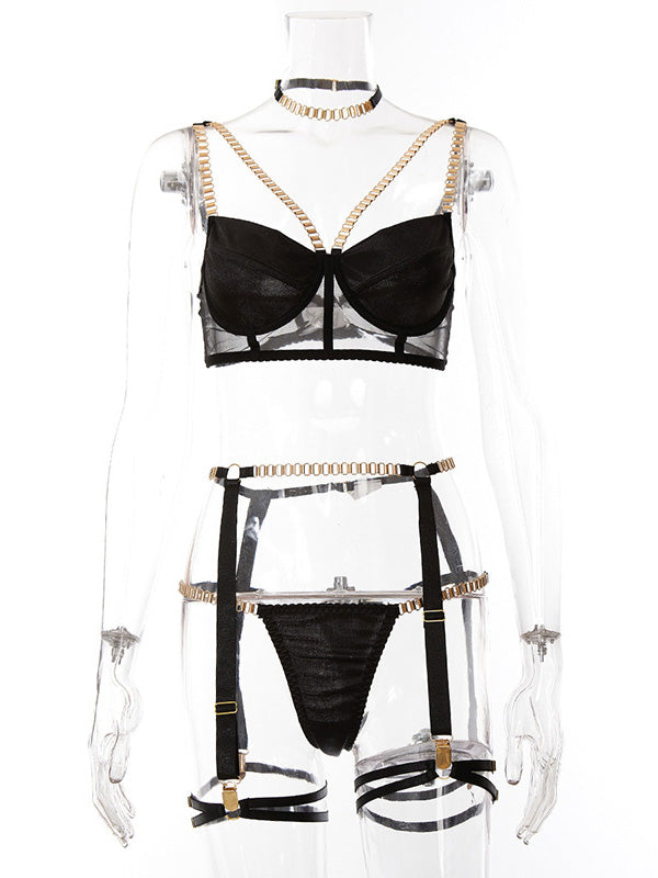 Shecharme Plain Lace Condole Belt Chain Sexy Matching Sets