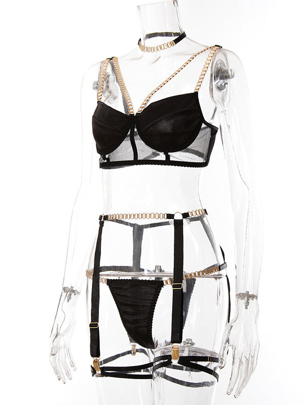 Shecharme Plain Lace Condole Belt Chain Sexy Matching Sets
