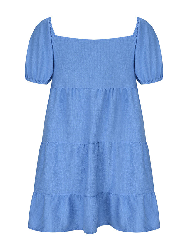 Shecharme Plain Tie Cute V-neck Short Sleeve Mini Dress