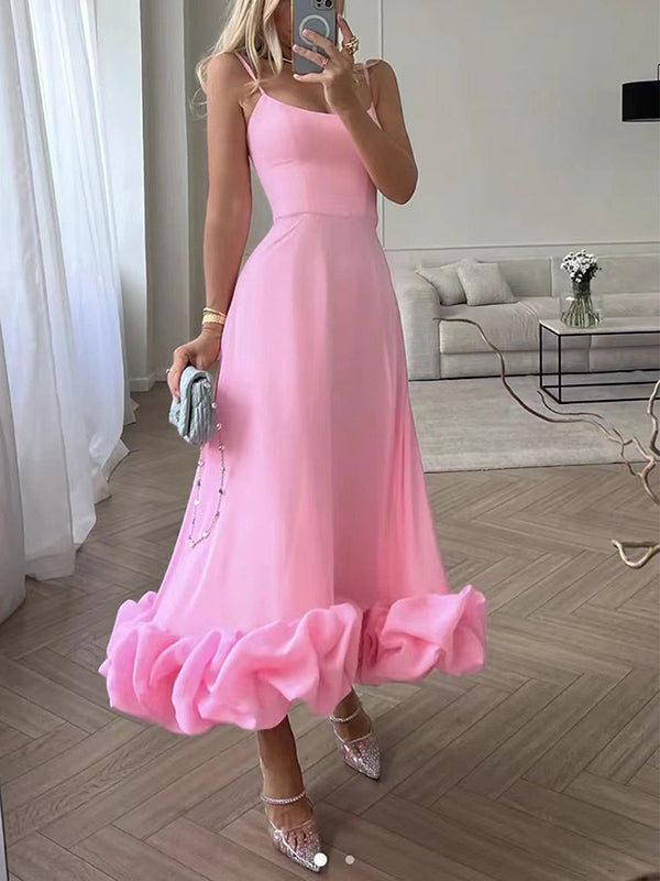 Shecharme Spaghetti Strap Flounce Bustier Ball Gown Midi Dress