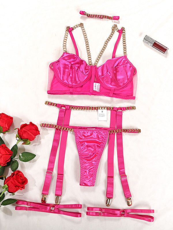 Shecharme Plain Lace Condole Belt Chain Sexy Underwear Set