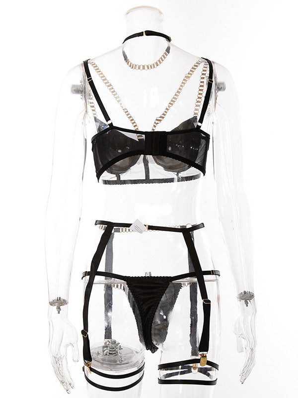 Shecharme Plain Lace Condole Belt Chain Sexy Underwear Set