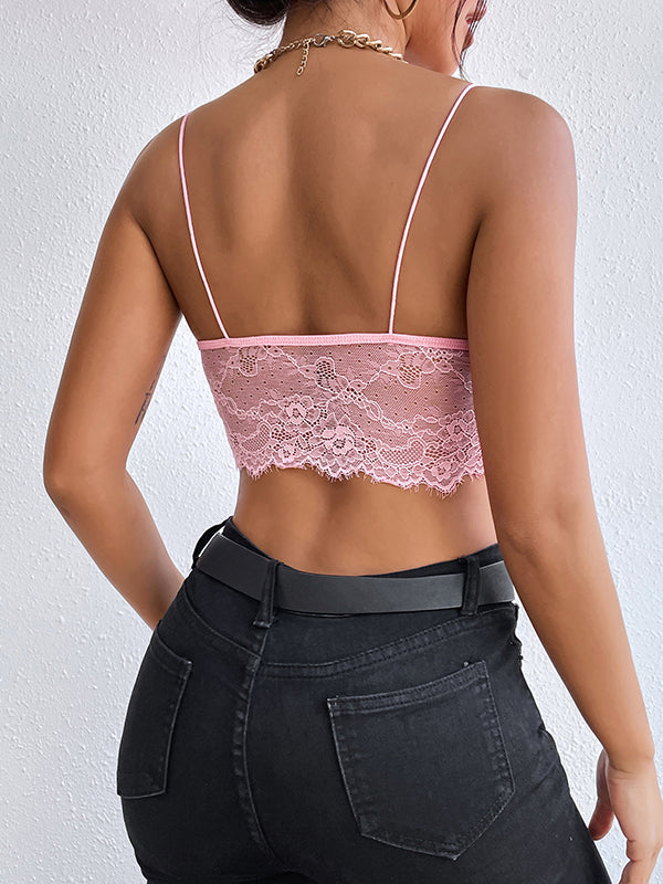 Shecharme Light Pink Plain Patchwork Lace Bandeau Condole Belt Sexy Camisoles