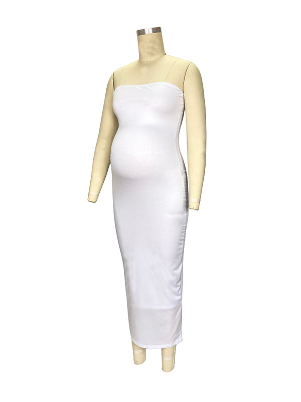 Shecharme Bandeau Strapless Tube Party Dress Sleeveless Bodycon Babyshower Casual Maternity Maxi Dress