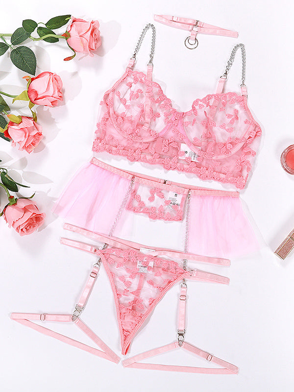 Shecharme Pink Women Sexy Cosplay Costume Cute Sexy Lingerie Set Lace Strappy Camis Baby-Doll Lingerie