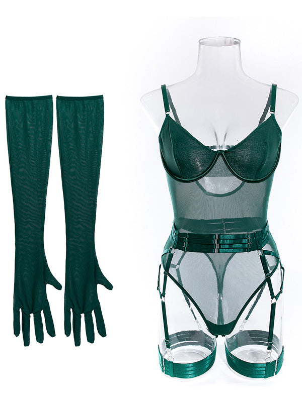 Shecharme Green Women's Lingerie Strappy Sheer Suspenders Teddy Bodysuit Naughty for Sex Sexy Lingerie Set