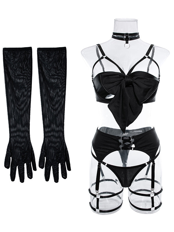 Shecharme Black Sexy temptation garter hollow gather four-piece set