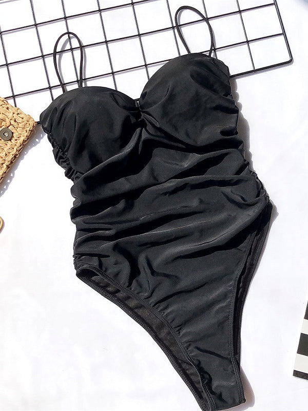 Shecharme Black Cutout One-Piece Sexy Back Lace Up Monokini