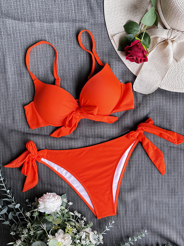 Shecharme Orange Women High Waisted Bikini Sets Two Piece Swimsuit Front Tie Knot Bathing Suit