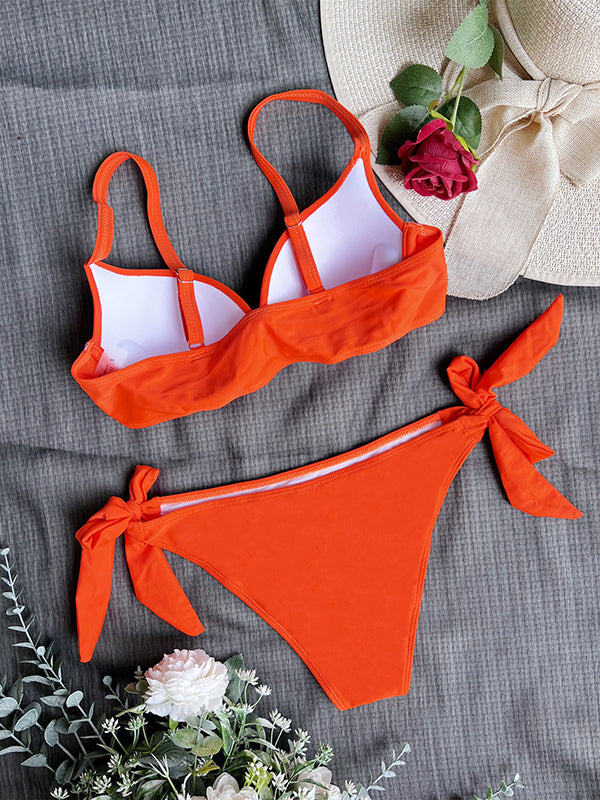 Shecharme Orange Women High Waisted Bikini Sets Two Piece Swimsuit Front Tie Knot Bathing Suit